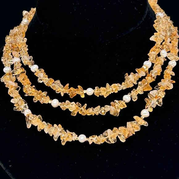 Three Strands Citrine, and Pearl Necklace - Picture 3 of 5